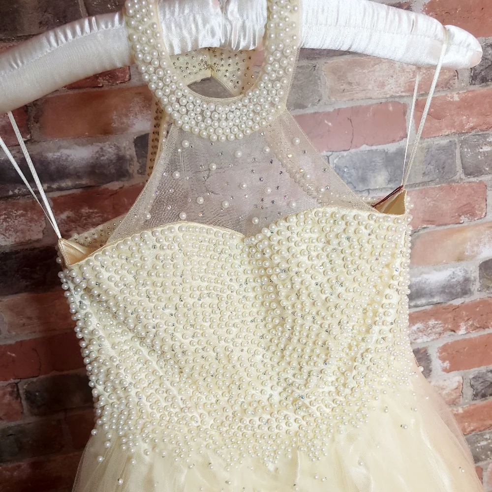 halter top beaded pageant dress